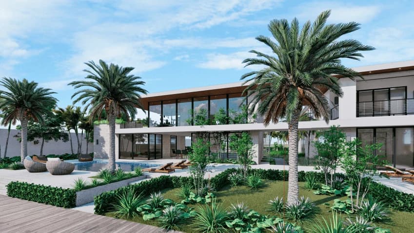 Architectural rendering: Garden elevation and landscape at 490 Holiday Drive