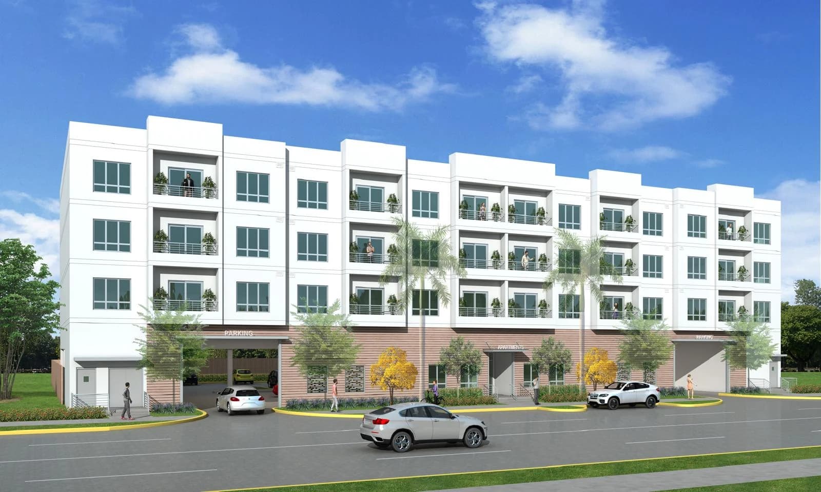Representación arquitectónica: Fachada a la calle de Residencial Building en Hallandale Beach